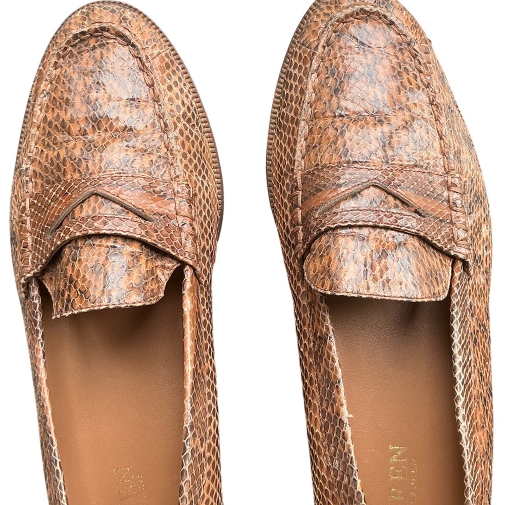 Lauren Ralph Lauren Barrett Snake Leather Penny Loafers Brown Womens Preppy - Picture 3 of 7